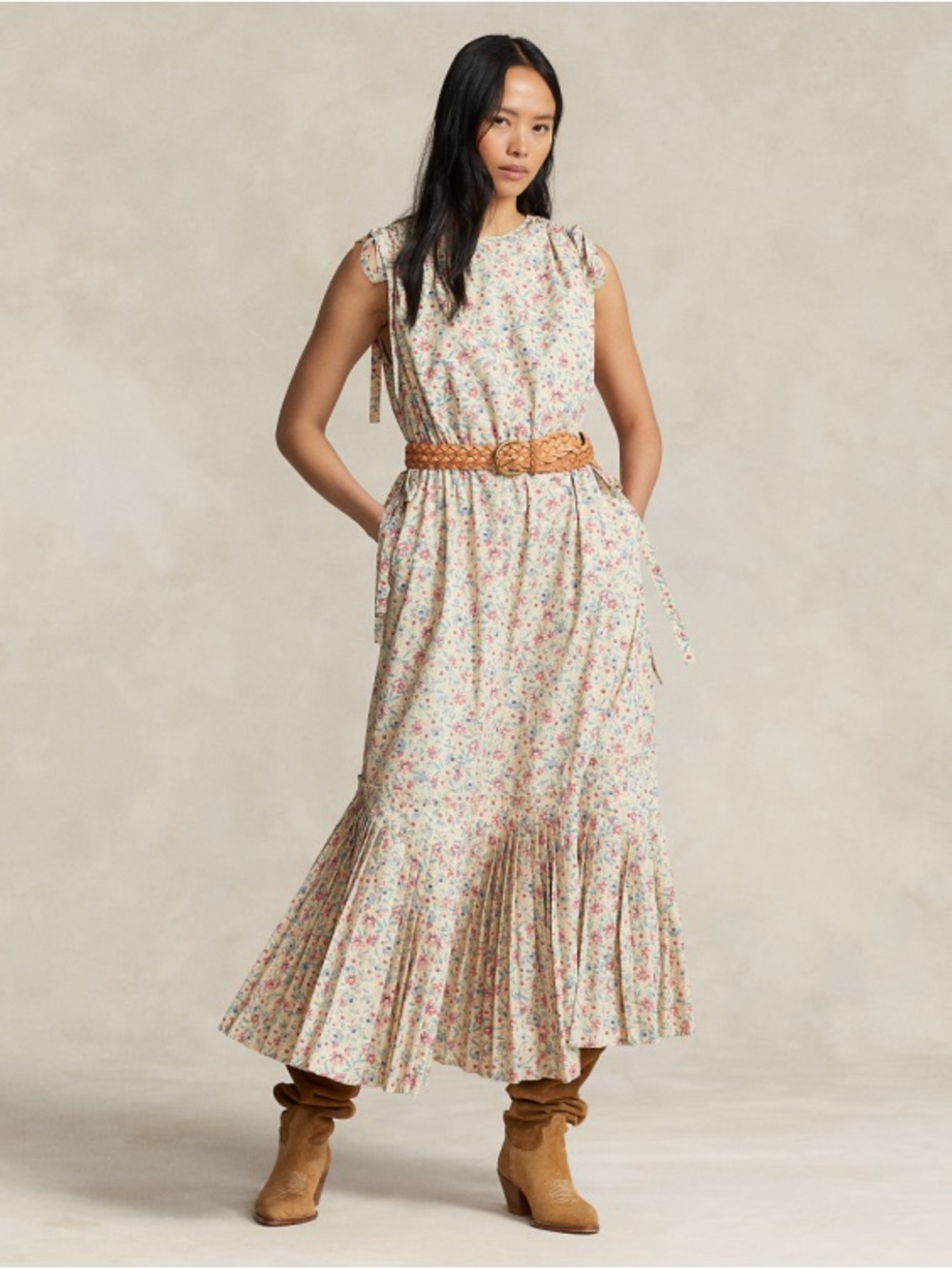 Polo Ralph Lauren Floral Self-Tie Cotton-Blend Dress